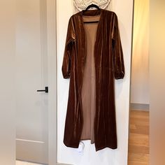 Rust Brown Velvet Duster Boutique Brand Turquoise Haven Velvet Duster, Long Duster, Brown Velvet, Dusters, Boutique Brands, Shrug Sweater, Long Maxi, Green Velvet, Rust