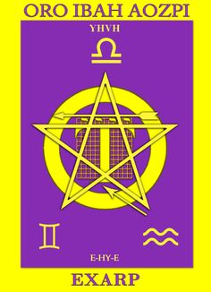 an image of the symbol for exarp in purple and yellow with words on it