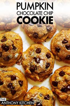 pumpkin chocolate chip cookie recipe with text overlay