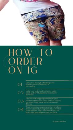 a woman in shorts with the words how to order on it