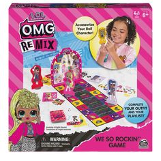 the lol omg re - mix game is shown in its box and includes accessories