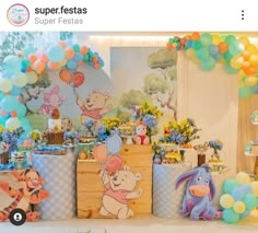 winnie the pooh birthday party with balloons and decorations