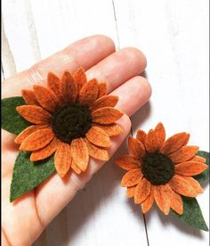 "These beautiful set of mini orange fall sunflower hair clips.   They can be perfect any occasion! For your Baby Girls, birthday picture, special occasion, wedding, family pictures or just any other day!  -Colors Sage, Walnut, Pumpkin Spice  -Size  Each flower and leaves measures about 2\" long x 1 3/8\" inches wide. Finish/ Band is Alligator clips, can be cover if wanting for better hold on thin hair. (leave note when purchasing) **Custom Order** You couldn't find what you are looking for? No problem. No matching colors? No problem. Just send me a message and I will be glad to help design something special for you.  Some items contain small parts. Please never leave your baby/child unattended when wearing any hair accessories.  Please note on all my projects petals, ears, leaves and bows Wedding Family Pictures, Thanksgiving Headbands, Fall Flower Crown, Felt Flower Garland, Sunflower Hair, Rainbow Headband, Colorful Headbands, Birthday Picture, Mini Sunflowers