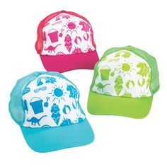 Hats make the perfect giveaway or prize, but they're especially great when they feature fun colors and summer images. These trucker hats manage to be both fun and functional, with mesh backing to keep heads cool and colors and designs that make the wearer look cool. Hand these hats out as giveaways or prizes and watch people smile as they put on the hat, grateful for the gift. Cotton. 24" circ. with adjustable strap. Retail-ready. © OTC Summer Mesh Snapback Hat, Summer Images, People Smile, Hat Making, Look Cool, Trucker Hats, Christmas Sweaters, Trucker Hat, Baseball Cap