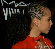 Alicia Keys cornrows Curly Weave Ponytail, Half Cornrows Half Curly Weave, Alicia Keys Hairstyles, Alicia Keys Braids, Hair Braid Designs, Cornrow Ponytail, Braids Cornrows, Curly Weave