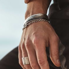 Cuffs Casual Silver Bangle Cuff Bracelet, Mens Jewelry Bracelet Silver, Men Fashion Photoshoot, Hammered Cuff Bracelet, Edgy Jewelry, Mens Bracelet Silver, Mens Accessories Jewelry, Mens Accessories Fashion, Mens Jewelry Bracelet