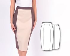 a women's pencil skirt with two different colors on the bottom and one side