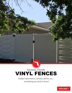 an advertisement for vinyl fences in front of a house