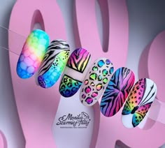 Rockabilly Nails, Zebra Nail Art, Blue And Sage Green, Neon Nail Designs, Funky Nail Art, Zebra Nails, Nail Color Trends, Leopard Print Nails