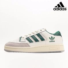 Adidas Centennial 85 Low 'Cloud White Green' GX2214 White Retro Outdoor Sneakers, Adidas Centennial 85 Low, Adidas Centennial, Green Shoes, White Adidas, Cute Shoes, Adidas, White, Green