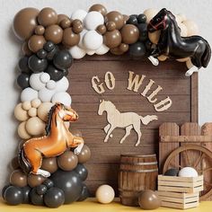 Our Western Cowboy Balloon Garland is the perfect DIY Kit to style your next event! Never rely on an events company again and create a professional, memorable event with your very own balloon garland kit! With the exact number of balloons, sizes and tools you need, you can create your pin-worthy focal point you have dreamt of with this DIY kit! Styling your next event just got a whole lot cheaper... 🎈WHAT IS IT? 🎈 A balloon garland kit which contains 126 pieces of black, white, beige and brown Cowboy Party Decorations, Western Party Decorations, Horse Balloons, Rodeo Birthday Parties, Cowboy Theme Party, Western Birthday Party, Wild West Party, Ballon Party, Horse Birthday Parties