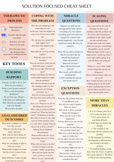 Therapy Cheat Sheet, Psychology Tools, Counselling Tools, Acceptance And Commitment Therapy, Solution Focused Therapy, Psychology Resources, Counseling Techniques, Cbt Worksheets, Cbt Therapy