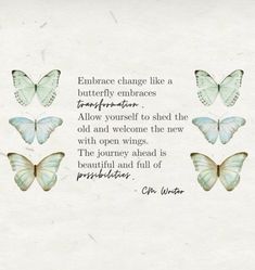 butterflies with the words embrace change like a butterfly embracies, allow yourself to shield the old and welcome the new with open wings