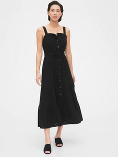 Apron Maxi Dress in TENCEL™ | Gap Attractive Dresses, Bright Color Dresses, All Black Dresses, Boho Chic Dress, Gap Dress, Womens Aprons, Tiered Maxi Dress, Festival Dress, Little White Dresses