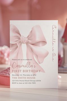 Blush Pink Bow 1st Birthday Invitation Girl First Birthday Editable Template Pink Coquette Bow 1st Birthday Girls Just Wanna Be ONE Invite  This Blush Pink Bow 1st Birthday Invitation features a sweet Pink Coquette Bow design, ideal for your little girl's special day. The editable template allows you to customize the Girl's First Birthday Invite, perfect for a "Just Wanna Be ONE" celebration.  WHAT WILL YOU GET Editable 5X7" in size invitation (can be print 2 cards in US letter or A4 Paper size) Baby Girl First Birthday Theme Bows, First Birthday Girl Bow Theme, Coquette First Birthday, Girls Just Wanna Be One Birthday, First Birthday Invitation Card Template, Bow First Birthday Party, Bow Birthday Party Ideas, Bow Themed Birthday Party, Isn't She Onederful Birthday