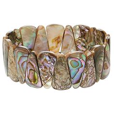 Kwan Collections Abalone Shell Stretch Bracelet  Light up your wrist with the beautiful, swirling colors of this abalone shell stretch bracelet. Its bold profile and unique, shimmering appearance are sure to help you stand out from the crowd! One size fits most.       Approx. 7-1/2"L x 1/8"W; fits 7" to 8" wrist     Stamped .925 (quality tag only)     Bracelet has triangular pieces of multicolor abalone shell strung on jeweler's elastic   Stone Information       All sizes and weights approximate Abalone Bracelet, Color Bands, Pearl Shell, Abalone Shell, Cute Fits, Stretch Bracelet, Stretch Bracelets, Mother Of Pearl, Light Up