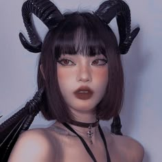 Succubus Costume, Korean Girl Aesthetic, Red Lipstick Makeup, Devil Girl, Beauty Makeup Tutorial, Makeup Idea, Photographie Portrait Inspiration, Harajuku Style, Makeup Eye Looks