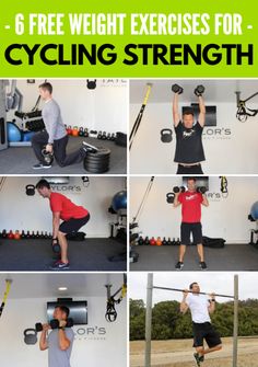 a series of photos showing how to use the kettlebell exercises for cycling and strength training