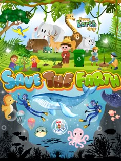 save the earth poster with animals and plants