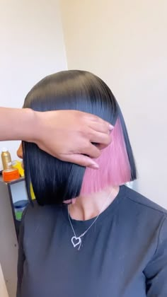 Bob With Peek A Boo Color, Bobs With Peekaboo Color, Pickaboo Wig, Black Bob With Pink Underneath, Sew In Hairstyles Peek A Boo, Bob Peekaboo Color, Quick Weave Bob With Color, Peek A Boo Bob Black Women, Colored Bob Black Women