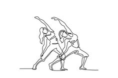 one line drawing of two people doing yoga