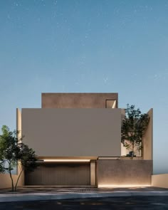 an architectural rendering of a modern house in the desert at night with stars above it