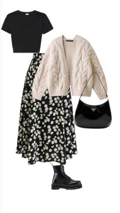 Clothing Inspiration Midsize, Black Modest Outfits, Winter Skirt Outfit With Boots, Flower Skirt Outfit, Sunday Best Outfit, Cute Business Casual, 일본 패션, Modesty Outfits, Cute Modest Outfits