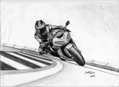 a drawing of a person on a motorcycle going down a hill with one hand in the air