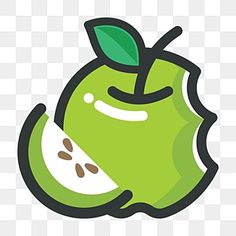 an apple with a slice cut in half and green leaves on the side, transparent background