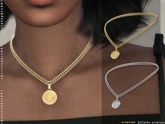 three different types of necklaces on a woman's chest