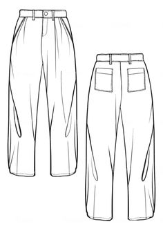 the front and back view of a men's pants with pockets on each side