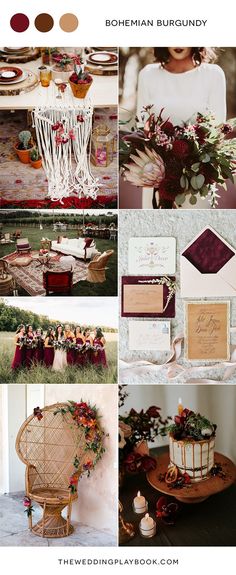 a collage of photos with different colors and designs on the theme of bohemian bridaly