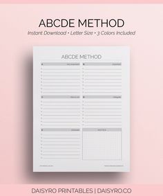 a printable recipe book with the words abcde method written in white on it