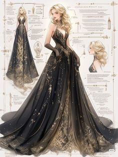 Wedding Dresses Black Women, Gaun Abad Pertengahan, Dreamy Gowns, Dresses Black Women, Wedding Dresses Black, Dress Design Drawing, Old Fashion Dresses, Chique Outfits