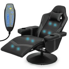 This massage reclining gaming chair is a perfect partner for you when you are working or playing games. Item Specification: Size: (L)32.0" (W)23.0" (H)43.0".  Color: Gray. Gaming Couch, Cool Basement, Gaming Sofa, Game Chairs, Theater Chairs, Gamer Chair, Ergonomic Computer Chair, Racing Chair, Game Chair