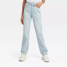 Women's High-rise 90's Straight Jeans - Universal Thread™ : Target Target Jeans, Universal Thread Jeans, Hem Style, Cargo Jeans, Washed Jeans, Universal Thread, Retro Look, High Rise Jeans, Denim Fabric