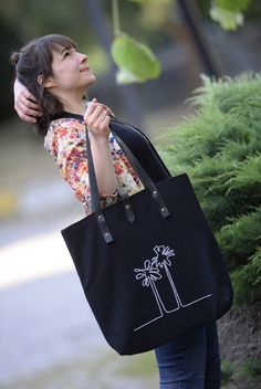 women bag , shoulder bag , canvas tote bag Black Tree, Bags Black, Black Shoulder Bag