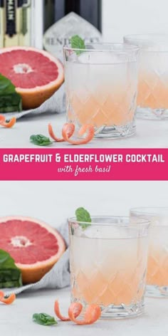 grapefruit and elderflower cocktail with fresh basil is the perfect drink for summer