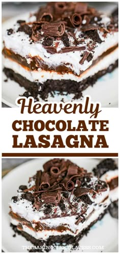 this is an image of heavenly chocolate lasagna dessert