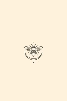 a black and white drawing of a bee sitting on top of a crescent shaped object