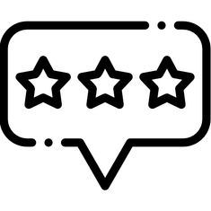 three stars in a speech bubble with an arrow pointing to the right and another star on the left