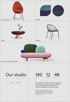 an advertisement with different types of furniture and colors on the front, side, and back