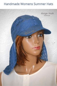 Summer Cap Womens Denim Hat Blue Bandana with visor Sun | Etsy Denim Blue Summer Hat, One Size Fits Most, Summer Adjustable Denim Hat, Denim Blue Summer Hat One Size, Adjustable Denim Cap, Adjustable Denim Blue Hat, Denim Blue Brimmed Hat, One Size Fits Most, One Size Fits Most Brimmed Denim Blue Hat, Adjustable Blue Denim Hat, Blue Denim Visor Hat