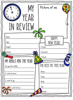 a new year's resolution card with the words my year in review on it