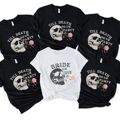 five t - shirts with skulls and flowers on them