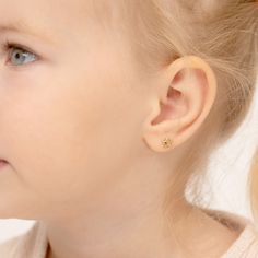 Your sweet girl will adore to wear these special puffed star screw back earrings with all of her favorite outfits. A polished star earring that will quickly become their favorite. Safety screw backs allow for these elegant earrings to remain safely on your little ones ears. A complimentary gift box is included. Age Group: Sweet Gift for Toddlers and Little Girls; Safe for Sensitive Skin Material: 14k Yellow Gold Earring Size: 6mm W x 6mm H star; 8mm Threaded earring post Metal Stamp: 14k Gift Bo Star Earring, Star Kids, Post Metal, Gift Post, Thread Earrings, Kids Earrings, Kids Necklace, Earring Post, Sweet Gifts