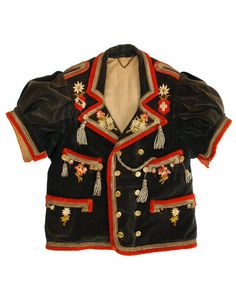 Antique 19th Century Folk Art Ethnic Swiss Costume Tracht Jacket Repinned by www.gorara.com Swiss Fashion, Alpine Style, Group Project, European Culture, Clothing And Textile, Folk Fashion, Adidas Fashion, Mori Girl, Folk Costume