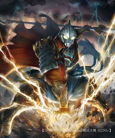 an image of a man in armor with lightning