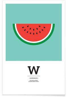 a watermelon slice with the letter w in it's center is shown