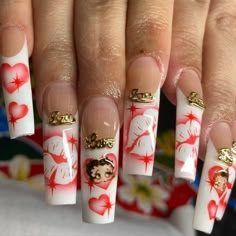 Airbrush Set Nails, Square Airbrush Nails, Low Rider Nails, Oldies Nails, Chicano Nails, Betty Boop Nails, Swaggy Nails, Retro Nails, La Nails